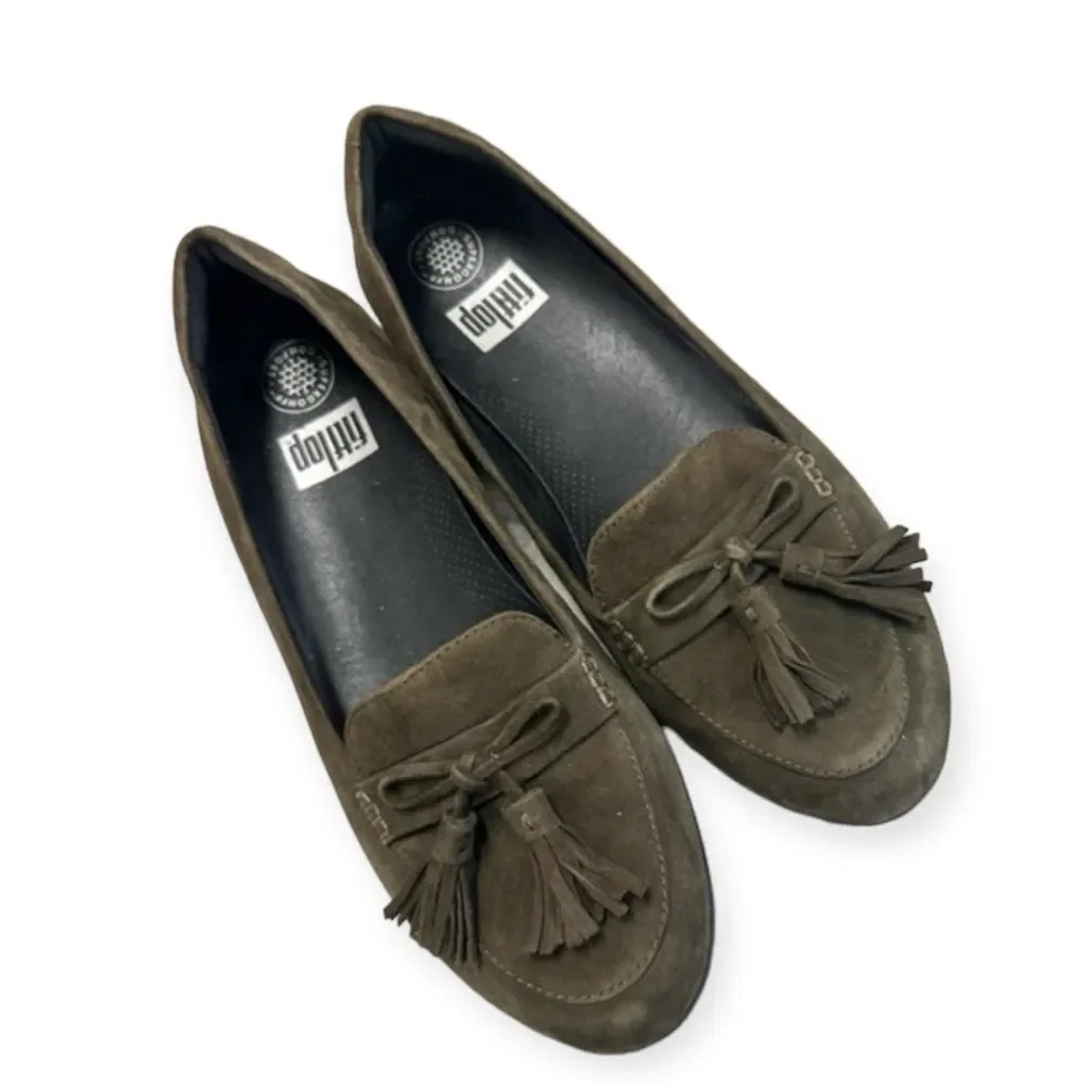 Fitflop J17 Tassel Bow Suede Sneakersloafer Comfort Shoes Dark Green 10